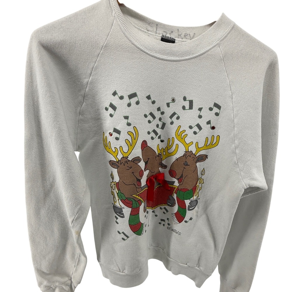 Vintage Funstuff Christmas Sweatshirt, Reindeer Caroling Crewneck‎ - Size Large